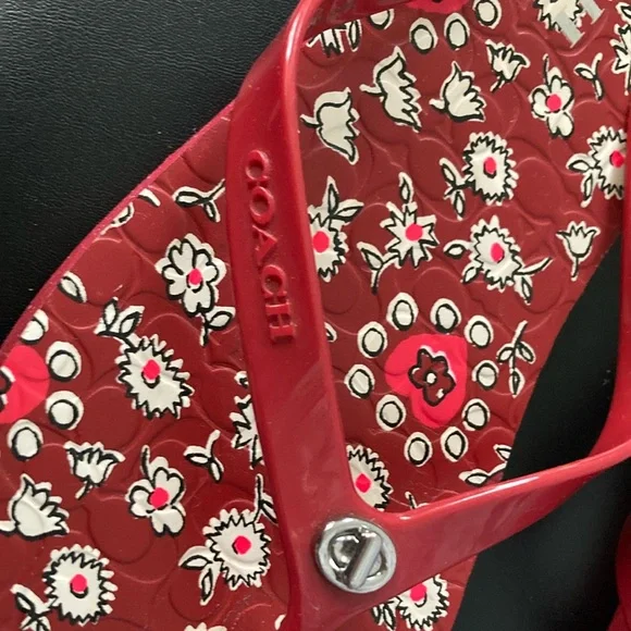 Coach Red Floral Flip Flops - Picture 6 of 6